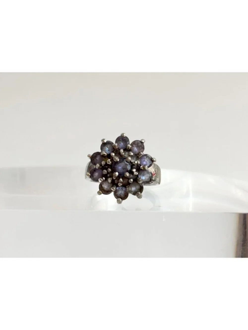 Tanzanite Cluster Gemstone Tapered Shank Sterling Silver 925 Vintage Ring - sz 7